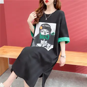Женская одежда, Летняя футболка оверсайз с коротким рукавом, Повседневная корейская мода, простые туники с принтом