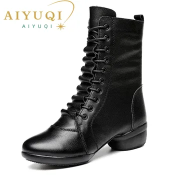 Женская танцевальная обувь AIYUQI из натуральной кожи 2023, Весенняя Женская обувь для йоги с высоким берцем, Танцевальная обувь на толстом квадратном каблуке, Женская обувь для танцев