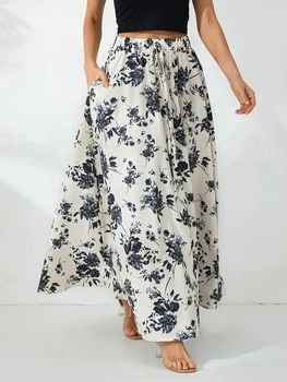Женская юбка Макси с цветочным принтом и эластичным высоким поясом - Стильная и удобная летняя длинная юбка для повседневной носки и элегантности