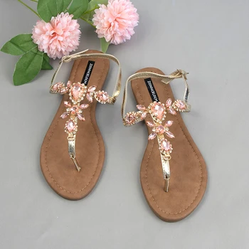Женские сандалии в Римском стиле 2023, Летние женские туфли на плоской подошве для отдыха со стразами, Большие размеры, Sandalias Mujer с открытым носком