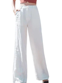 Женские Широкие брюки, однотонные Свободные повседневные эластичные брюки с высокой талией и карманом для работы, офисная уличная одежда