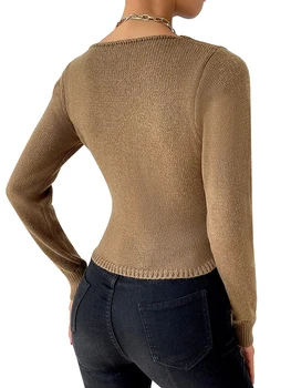 Женский свитер-кардиган крупной вязки Оверсайз с V-образным вырезом и застежкой на крючок - Trendy Y2K E-Girls Streetwear