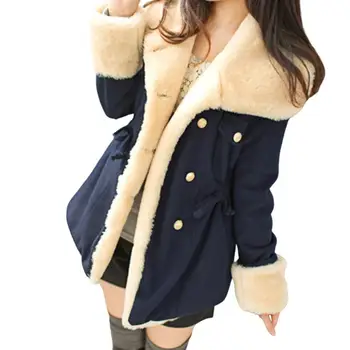 Женское зимнее пальто Контрастного цвета с Лацканами, Длинные рукава, Плотный Двубортный кардиган в опрятном стиле, Повседневное женское пальто