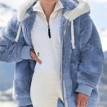 Женское зимнее пальто, модная повседневная одежда в клетку с отстрочкой, с капюшоном, на молнии, Женское удобное теплое универсальное пальто из овечьей шерсти в корейском стиле