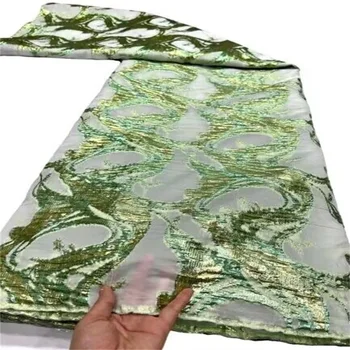 Зеленая Парчовая кружевная ткань с новым материалом, Африканская жаккардовая кружевная ткань, Высококачественная Нигерийская французская тюлевая кружевная ткань