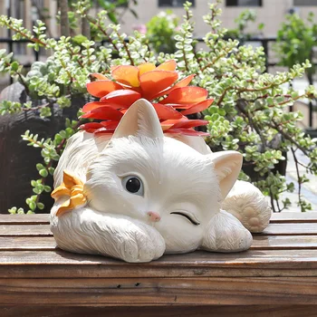 Имитация американского кантри, кот, смола, горшок для сочных цветов, креативный милый котенок, настольный горшок для балкона, садовое цветочное устройство