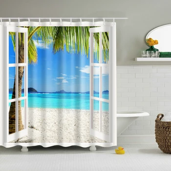Индивидуальная занавеска для душа Blue Sky Beach С современным пейзажным принтом, 3D Затемняющая занавеска для ванной комнаты, Большая 180x200 см для ванной комнаты cortina