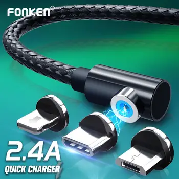Кабель FONKEN USB Type C, Магнитный кабель для изгиба телефона, кабель Micro USB, шнур быстрой зарядки для iPhone, планшета, 1 м, 2 м, провод для зарядного устройства 2.4A
