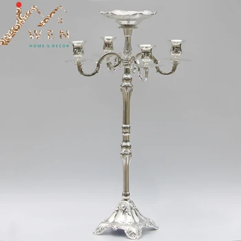 Канделябр из цельного серебра высотой 63 см, 5-рычажный канделябр с цветочной чашей/подносом в центре для свадеб или других мероприятий