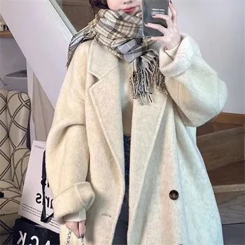 Кашемировая куртка для женщин 2022 Корейское двубортное шерстяное пальто средней длины для женщин