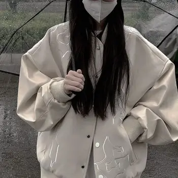 Кожаное пальто Y2k, женская куртка-бомбер, осень 2021, новое элегантное свободное повседневное пальто Harajuku, универсальная винтажная бейсбольная куртка
