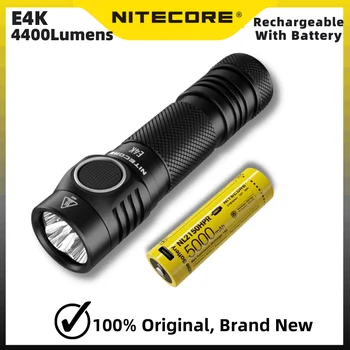 Компактный EDC-фонарик NITECORE E4K 21700 Мощностью 4400 Люмен, перезаряжаемый светодиодный фонарь, включает в себя аккумулятор NL2150HPR емкостью 5000 мАч