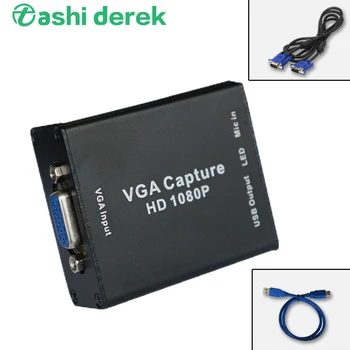 Конвертер VGA Мини-устройство видеозахвата 1080p Вход VGA, Переходящий на передачу сигналов USB Vga, Портативная коробка для записи с кабелями