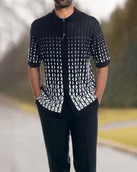 Костюм-рубашка 2023, мужская прогулочная рубашка с короткими рукавами + костюмные брюки, костюм-двойка для уличного отдыха на открытом воздухе, костюм с V-образным вырезом, мужской дорожный костюм 4XL