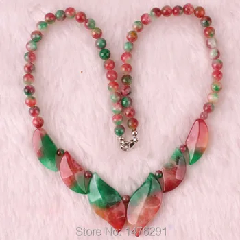 Красно-зеленые нефритовые листья, ожерелье из драгоценных камней 18 