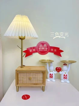 Кремовая свадебная комната, прикроватная настольная лампа, атмосферная лампа, свадебный подарок молодоженам, практичный с выдвижным ящиком, деревянный стиль
