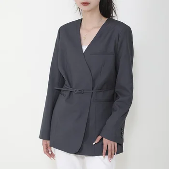 Куртка на шнуровке в корейском повседневном стиле SuperAen Korea 2023, простой женский блейзер с длинными рукавами
