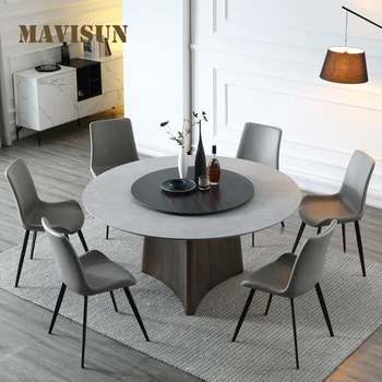Кухня-бар в стиле лофт, круглый стол, Большой обеденный стол в скандинавском стиле, набор для виллы, домашняя мебель высокого качества
