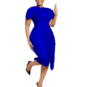 Летнее Элегантное Африканское Женское платье из полиэстера с круглым вырезом и коротким рукавом, красное, черное, синее платье длиной до колена, африканские платья для женщин