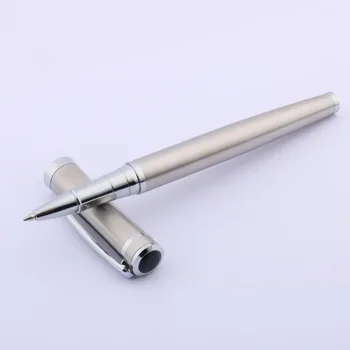 металлическая ручка Из нержавеющей стали 3035, гладкая с серебряной отделкой, роликовые шариковые ручки