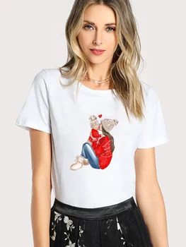 Милые Женские футболки для родителей и детей 2022, Новая Уличная Одежда, Освежающая Летняя Простая Белая Модная Одежда с короткими рукавами