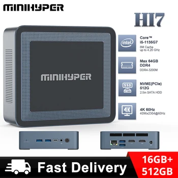 Мини-ПК MiniHyper HI7 с процессорами Intel Core i5 11-го поколения 1135G7 DDR4-3200M 16 ГБ SSD-накопителя NVME 512 ГБ WIFI 6 разъемов постоянного тока HDMI