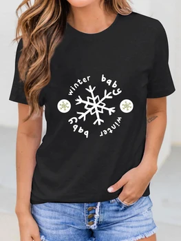 Модная Кавайная Женская футболка с коротким рукавом и принтом снежинки, Летние футболки в стиле Харадзюку для девочек, Забавные футболки с графическим рисунком, Топы