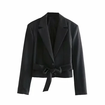 Модный Блейзер YENKYE с поясом, Женское Винтажное черное Пальто с длинным рукавом на одной пуговице, Шикарная куртка, Верхняя одежда