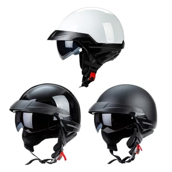 Мотоциклетный полуошлем, винтажный полузащищенный шлем для мужчин и женщин, быстроразъемная пряжка и защитные очки, велосипедный шлем