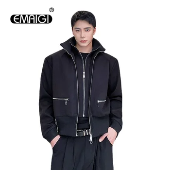 Мужская Двухслойная короткая куртка с воротником-стойкой, Свободная Повседневная Модная мужская Корейская уличная одежда, черное пальто знаменитостей, куртка для мужчин