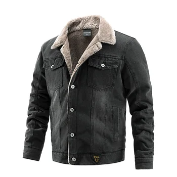 Мужская джинсовая куртка оптом, осенне-зимняя куртка, плюшевая повседневная мужская одежда, европейский и американский модный тренд