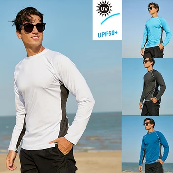 Мужская футболка для плавания с длинными рукавами, солнцезащитная пляжная одежда, топы, компрессионный гидрокостюм для серфинга, топы для плавания