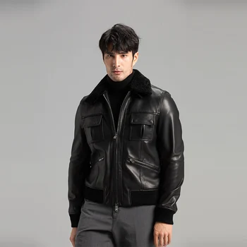 Мужские мотоциклетные куртки из натуральной кожи и овчины A2pilot Bomber Rider, новые высококачественные весенне-осенние повседневные куртки черного цвета