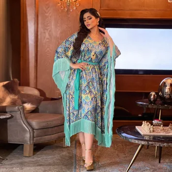 Мусульманское модное атласно-бархатное платье с бахромой, турецкая индийская Абайя, Арабская исламская женская Марокканская кафтан, Банкетное платье с рукавом 