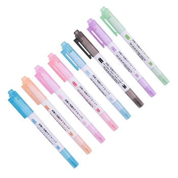 Набор кривых ручек из 8 предметов, Линейные цветные ручки с двойным наконечником для ежедневника, гелевые ручки-компаньоны, Гелевые ручки 8 цветов