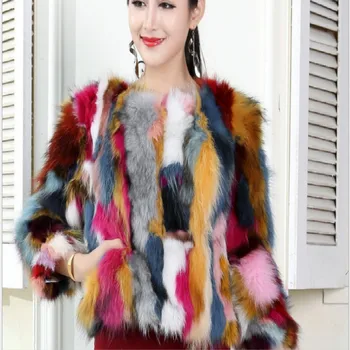 Настоящее Натуральное Красочное меховое пальто, Женская зимняя куртка из меха енота, женская верхняя одежда нестандартного размера, пальто, бесплатная доставка Z545