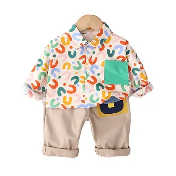 Новая весенне-осенняя одежда для малышей, Одежда для мальчиков, Детская модная рубашка, Брюки, 2 шт./компл., повседневный костюм для малышей, детские спортивные костюмы