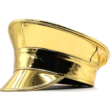 Новая золотая Женская Мужская Кожаная военная шляпа, Немецкая офицерская кепка с козырьком, Армейская кепка, полицейская кепка, Кортикальная полицейская кепка, Косплей, Шляпа на Хэллоуин, праздничная шляпа