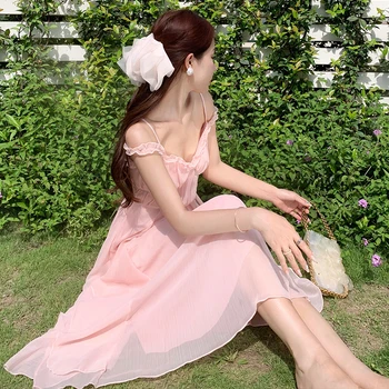 НОВОЕ летнее Милое розовое Элегантное платье с оборками 2023, Женское Шикарное Облегающее Длинное платье с открытой спиной для вечеринок, для отдыха, для подружек невесты