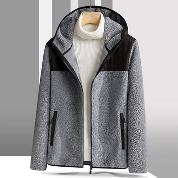 Новое Модное Универсальное теплое пальто-кардиган из овечьего флиса с капюшоном, мужская осенне-зимняя плюшевая куртка с утолщением для спорта на открытом воздухе