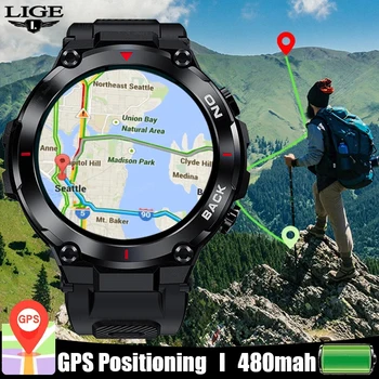 Новые смарт-часы LIGE GPS, мужские 480 мАч, браслет, спортивные, фитнес, уличные часы, IP68, водонепроницаемые смарт-часы, напоминание о вызове, умные часы