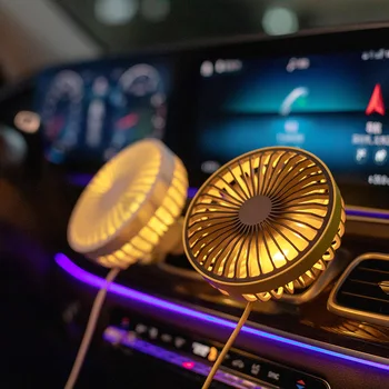 Новый автомобильный вентилятор с возможностью поворота на 360 градусов, крутые красочные светодиодные фонари, питание от USB, автоматический мощный охлаждающий вентилятор для автомобиля, установленный на вентиляционном отверстии