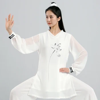 Одежда для Тайцзи, Женская одежда для ушу, Одежда для соревнований по кунг-фу, Униформа для боевых искусств, без морщин, ручная роспись 2022, белый