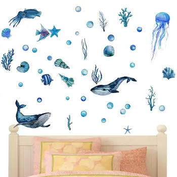 Океанские Рыбы Наклейки На стены Под Водой Светящиеся Наклейки Светящиеся Рыбы Черепаха Медуза Декор Стен Подводный Морской Мир Настенное Искусство Для