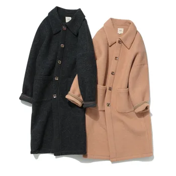Осенне-зимние женские универсальные Свободные шорты в японском стиле, Удобные теплые длинные пальто из плотной прессованной шерсти, 3 цвета