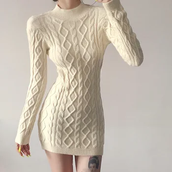 Осенне-Зимняя Мода 2021, Сексуальное трикотажное мини-платье с открытой спиной, Женское Теплое облегающее платье-свитер с длинным рукавом, Праздничный наряд