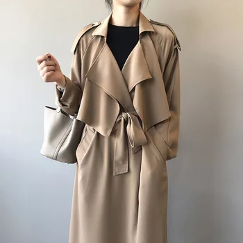 Пальто средней и длинной длины 2023, весеннее новое большое женское свободное пальто в корейском стиле с драпировкой, тренч в британском стиле, тренч с чувством дизайна