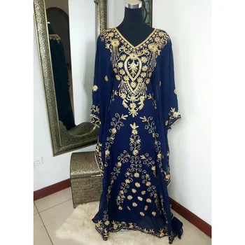 Платье Темно-синие кафтаны Длинное платье Farasha Abaya в Дубае, Марокко, модный тренд в Европе и Америке