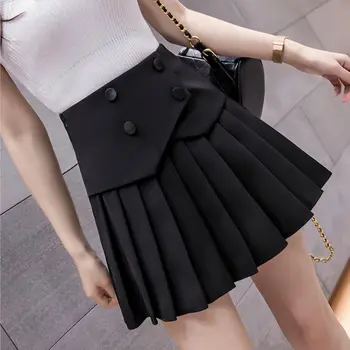 Плиссированная юбка Новая женская короткая юбка с высокой талией, тонкая корейская версия INS с черной юбкой в виде буквы 