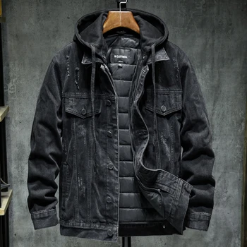 Подкладка Более толстая Зимняя черная Джинсовая куртка с капюшоном, Верхняя одежда, Теплая мужская подкладка, плюс хлопковая толстая Ковбойская куртка, пальто, однотонные пальто